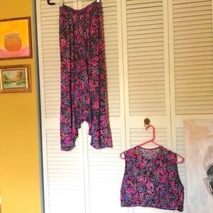 Vintage Floral Print 2pc Top / Harem Pant Set